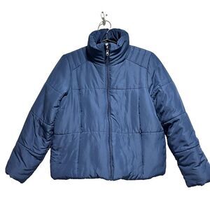 Z By Zella Women's Puffer Jacket Blue Small Full Zip Long Sleeve Mock Neck